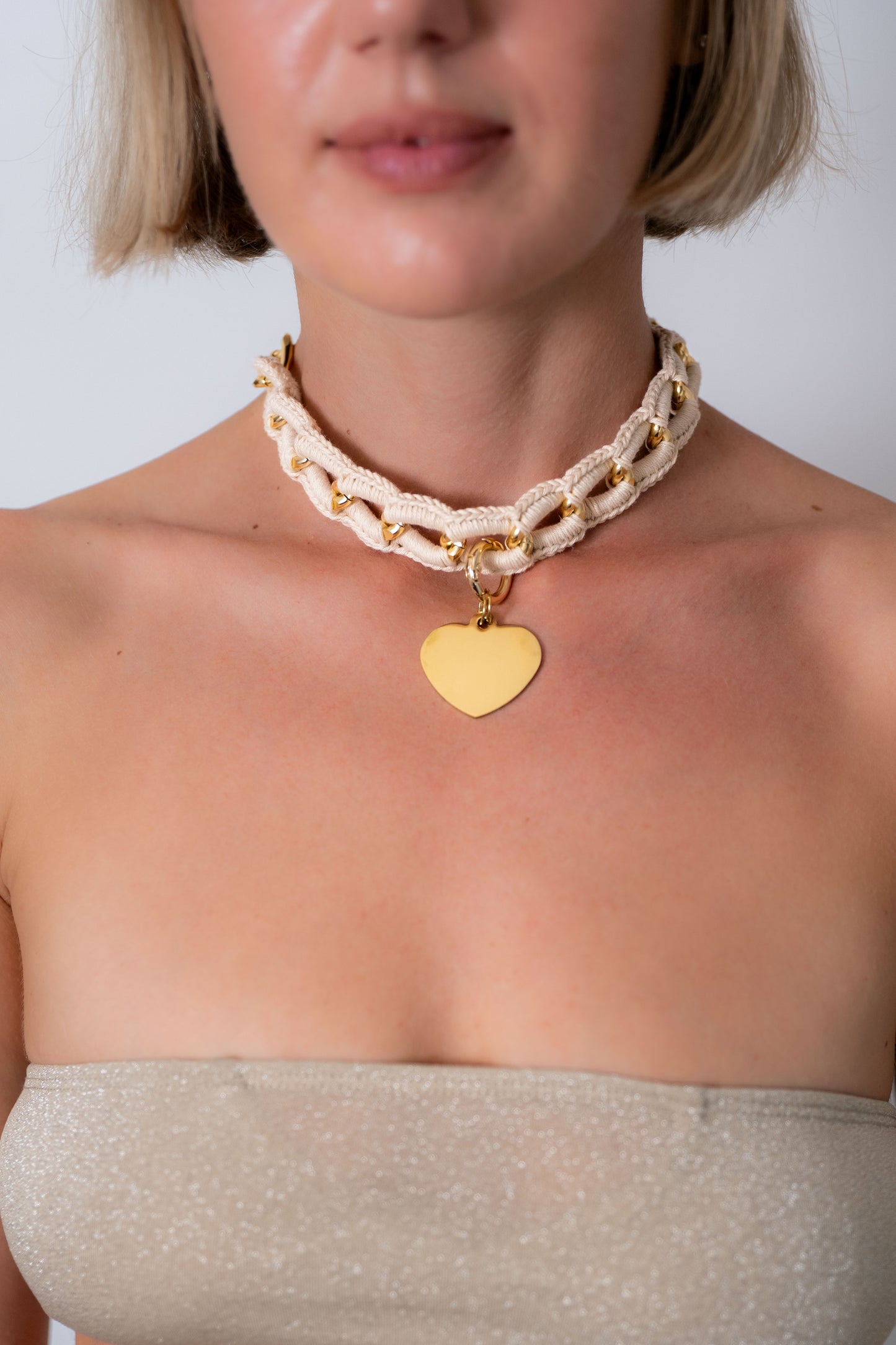 Crochet Crystal Heart Choker – Handmade